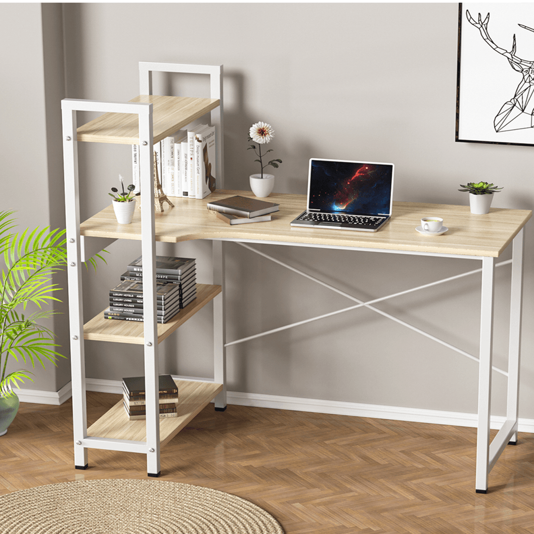 Douxlife¬Æ DL-OD05 47.3" Large Desktop H-Shaped Computer Laptop Desk 15Mm E1MDF X-Shaped Sturdy Steel Structure with 4 Tiers Bookshelf Perfect for Home Office