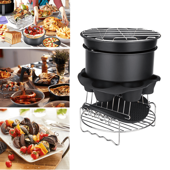 9Inch 12Pcs/Set Air Fryer with Baking Pad Pot Silicone Mat BBQ Grill Pan Multi-Purpose Cooking Accessories