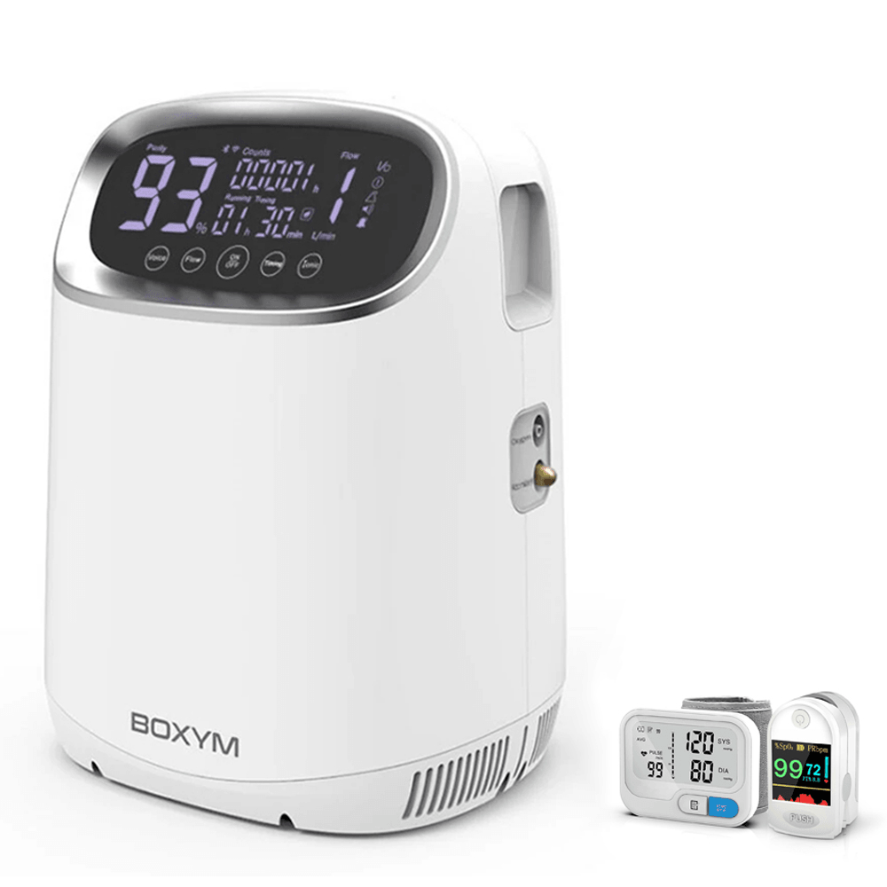 Oxygen Concentrator BOXYM BXM-JY101W 2 in 1 Atomizer Oxygen Generator 1L-7L Home Use Oxygen Generating Machine with Smart Touch Screen Remote Control Voice Broadcast