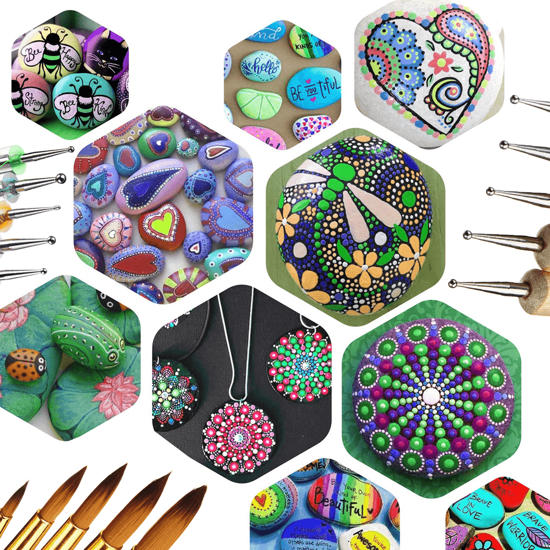 24Pcs Mandala Dotting Tools Rock Painting Kit Dot Nail Art Pen Paint Stencil