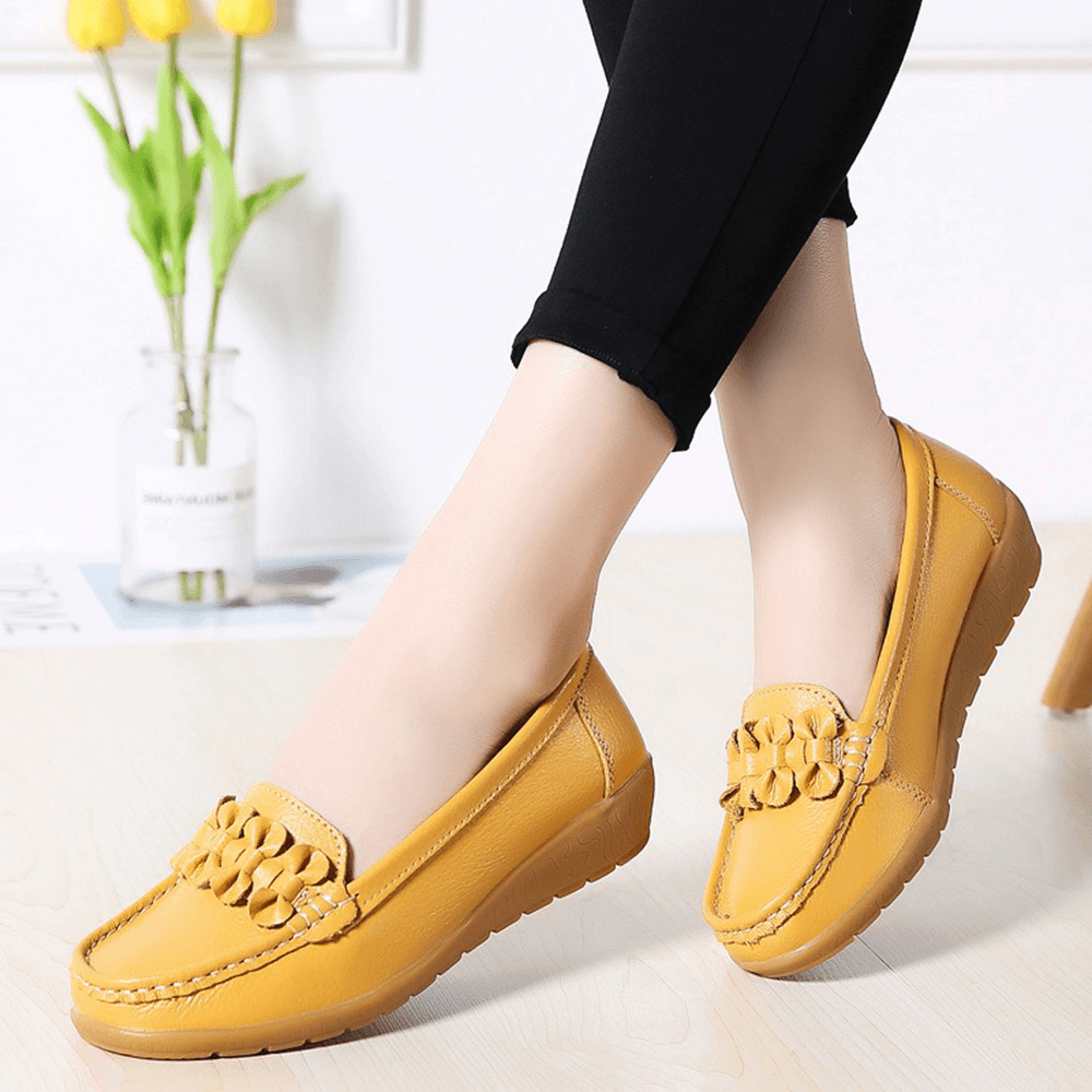 Women Bowknot Stitching Decor Comfy Slip Resistant Casual Loafers