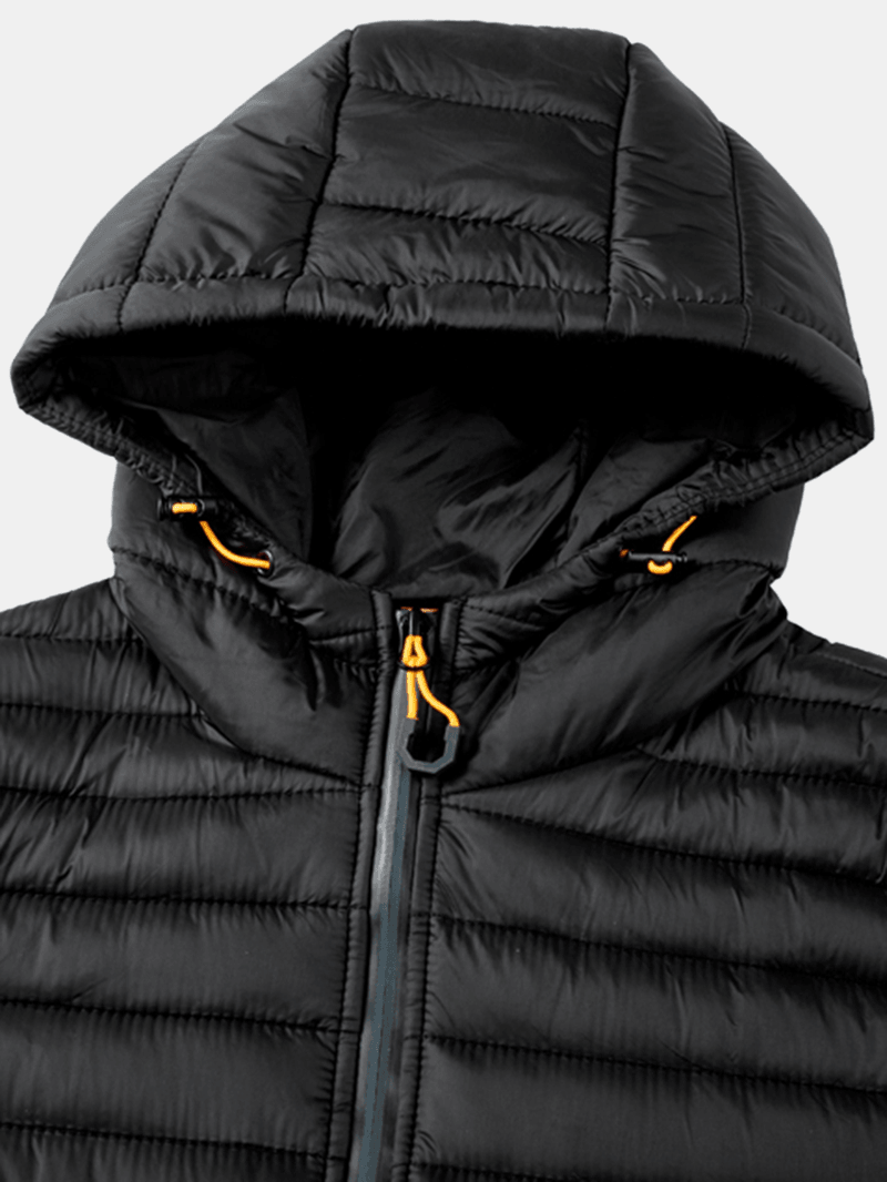 Mens Solid Color Thick Zipper Simple Hooded down Jacket