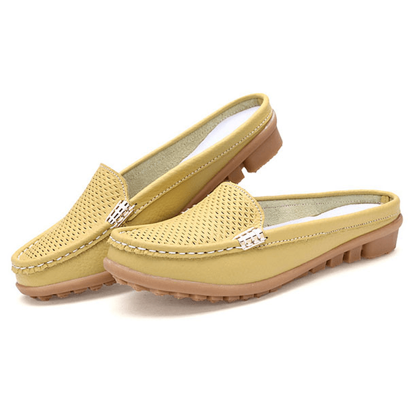 US Size 5-10 New Women Casual Fashion Breathable round Toe Slip-On Leather Flat Sandals Shoes