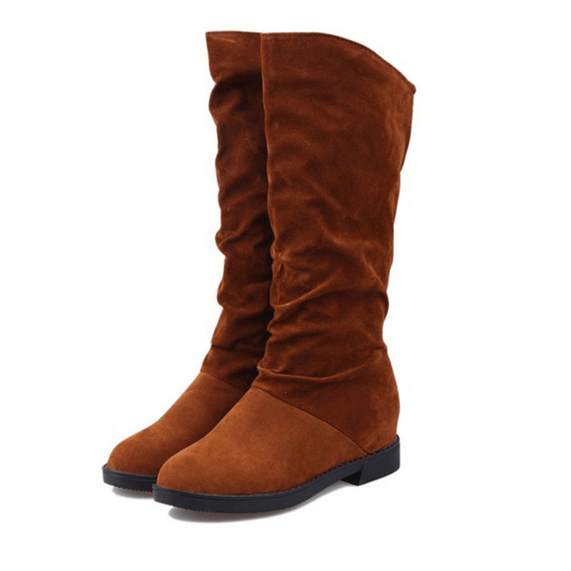 Women Warm Solid Color Suede Winter Snow Mid-Calf Boots