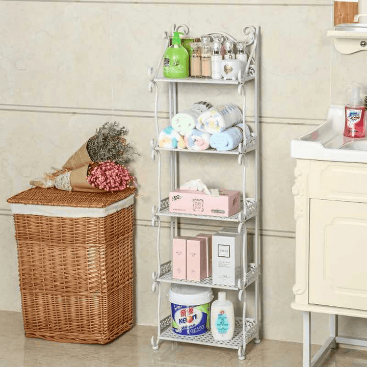 1 Piece 3/4/5 Tiers Folding Storage Shelf Nordic Minimalist Multifunctional Bookshelf Storage Racks Holders for Office Home Bedroom Bathroom Kitchen