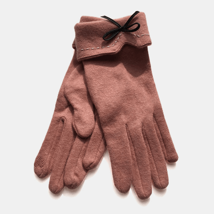 Women Wool Screen-Touchable Embroidery Dotted Line Bowknot Keep Warm Fashion Casual Gloves - MRSLM