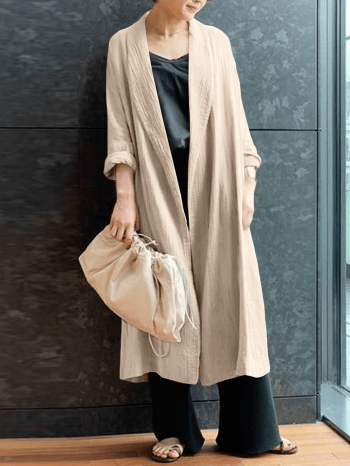 Pure Cotton Loose Literary Simple Mid-Calf Length Cardigan for Women