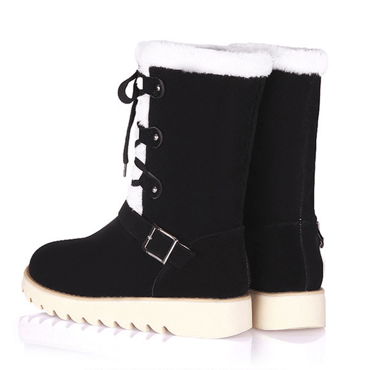 US Size 5-12 Flats Cotton Snow Boots Lace up Fur Lining Ankle Boots