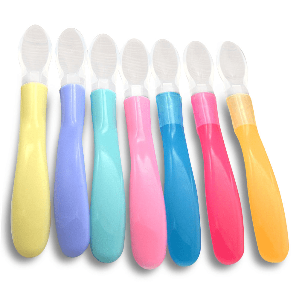 2PCS / Set Baby Silicone Soft Head Feeding Spoon with Storage Box Baby Special Spoon Safe and Non-Toxic with Box