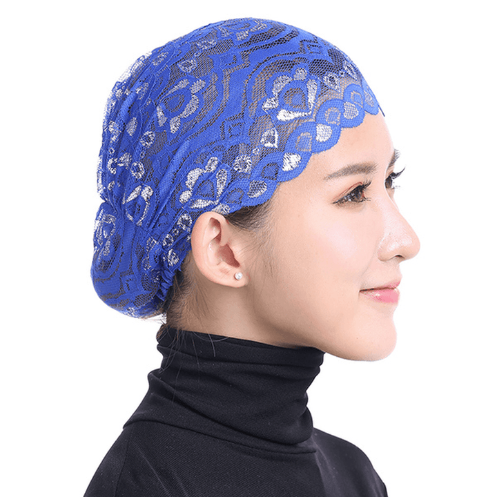 Women Shiny Lace Head Coverings Headscarf Hat Islamic Headwear Cap Scarf Hijab Undercaps