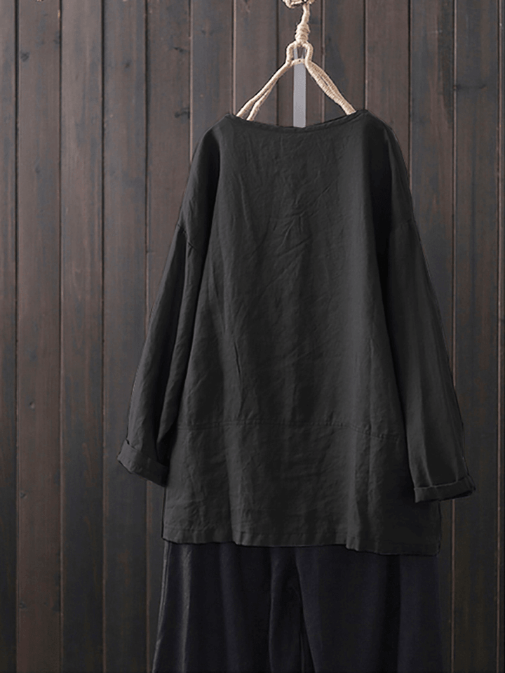 Cotton Crew Neck Split Asymmetric Shirts for Women