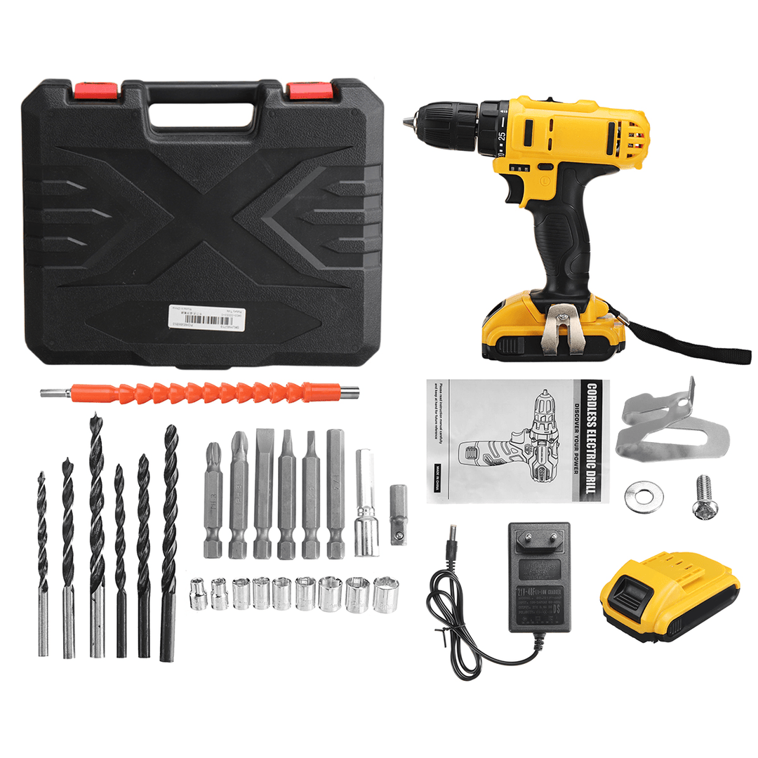 21V 520N.M Electric Drill Cordless Rechargeable Screwdriver Hammer Drill Set W/ Battery