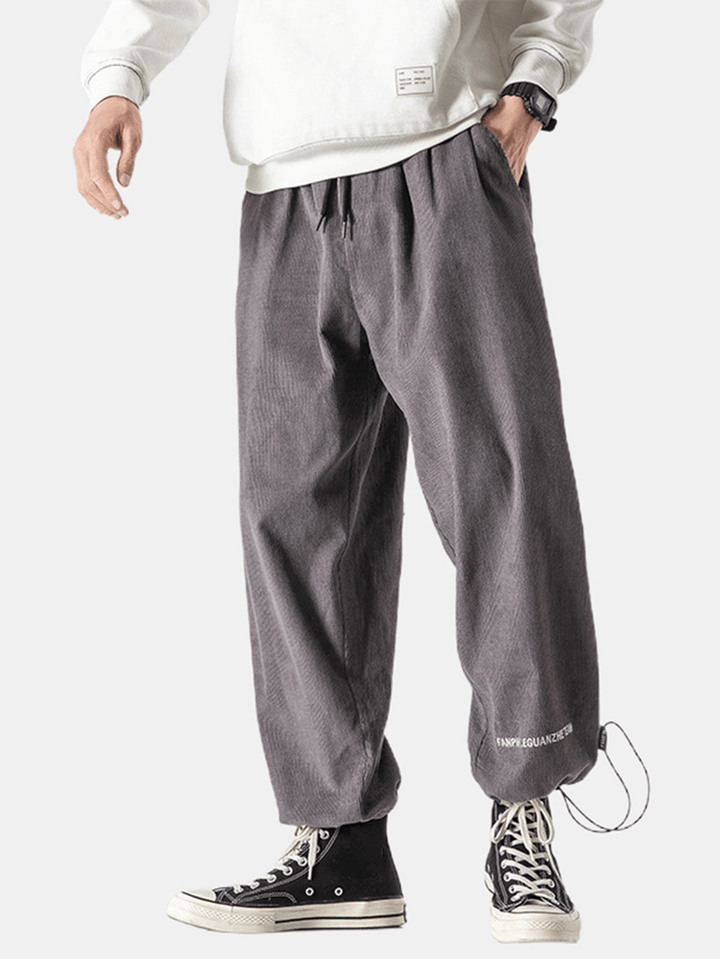 Mens Letter Embroidery Drawstring Adjustable Jogger Pants with Pocket