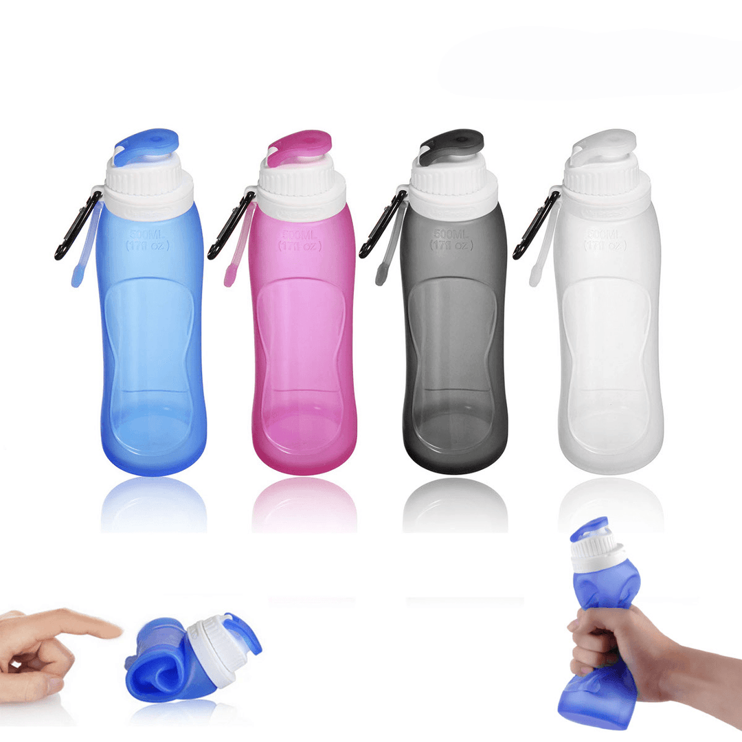 500ML Foldable Water Bottle Silicone BPA Free Kettle Drinking Bottle Outdoor Travel Running Hiking Cycling