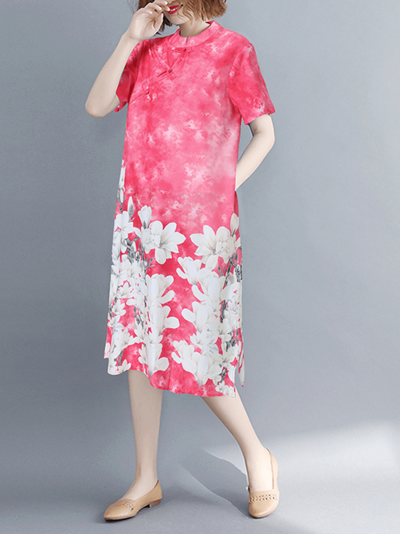 Short Sleeve Spliced Floral Casual Tie-Dyed Dress for Women