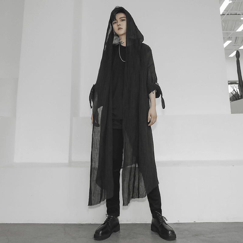 Long Hooded Crumpled Linen Shirt for Men and Women