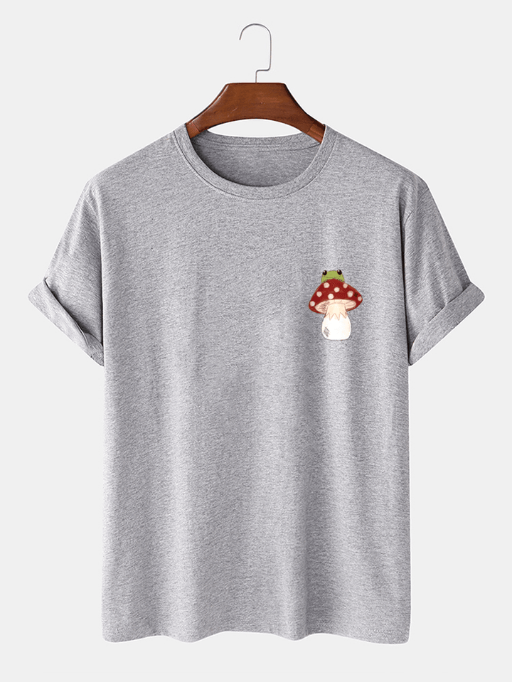 Mens 100% Cotton Mushroom Chest Print Short Sleeve T-Shirts