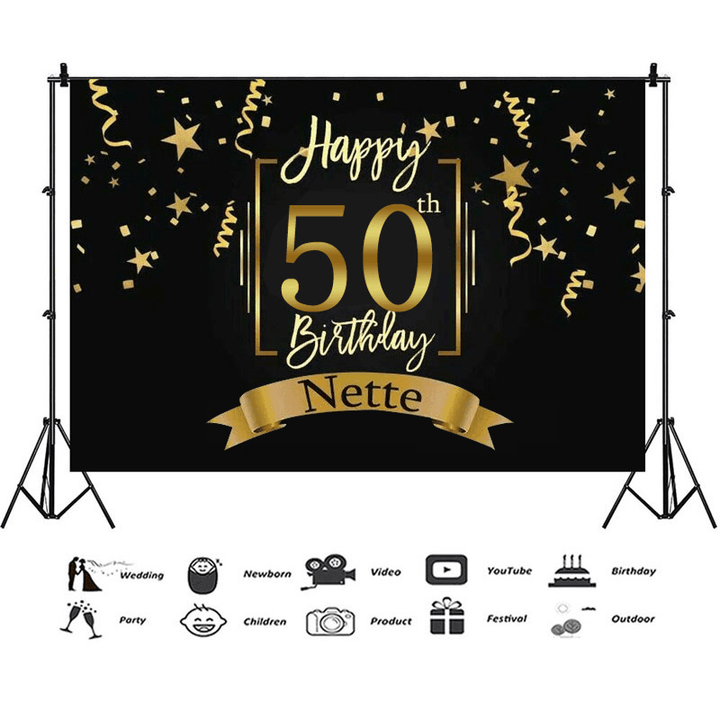 30/40/50Th Happy Birthday Black Photography Backdrop Gold Photo Background Props Party Decoration