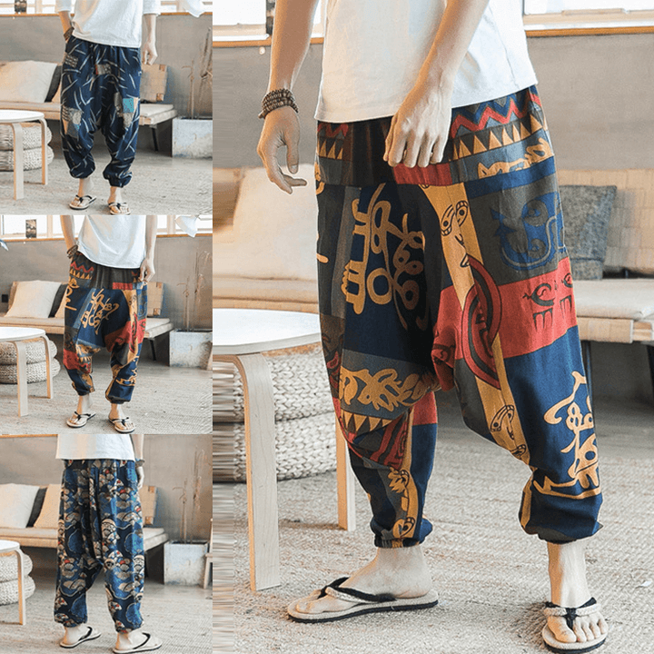 Mens Ethnic Pattern Printe Floral Harem Yoga Baggy Pants