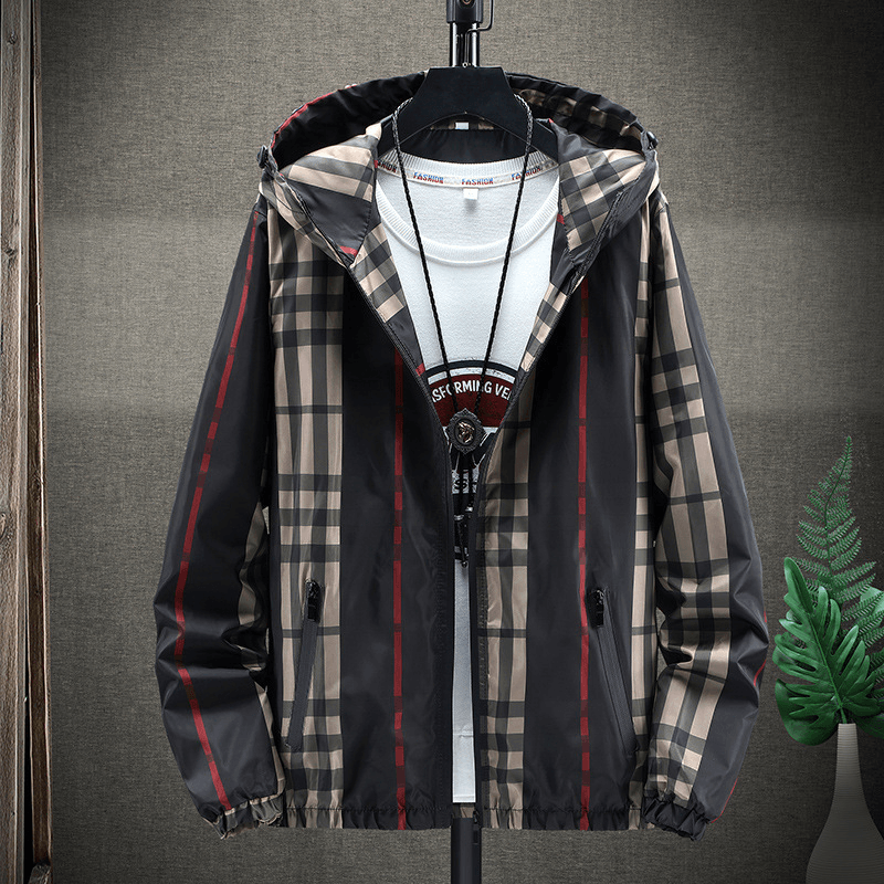 2020 Spring New Men'S Japanese Slim Hooded Plaid Jacket