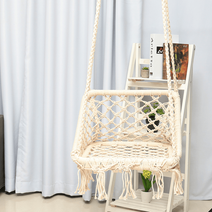 Macrame Hammock Chair Hanging Cotton Seat Rope Hammock Tassel Swing Bed Porch