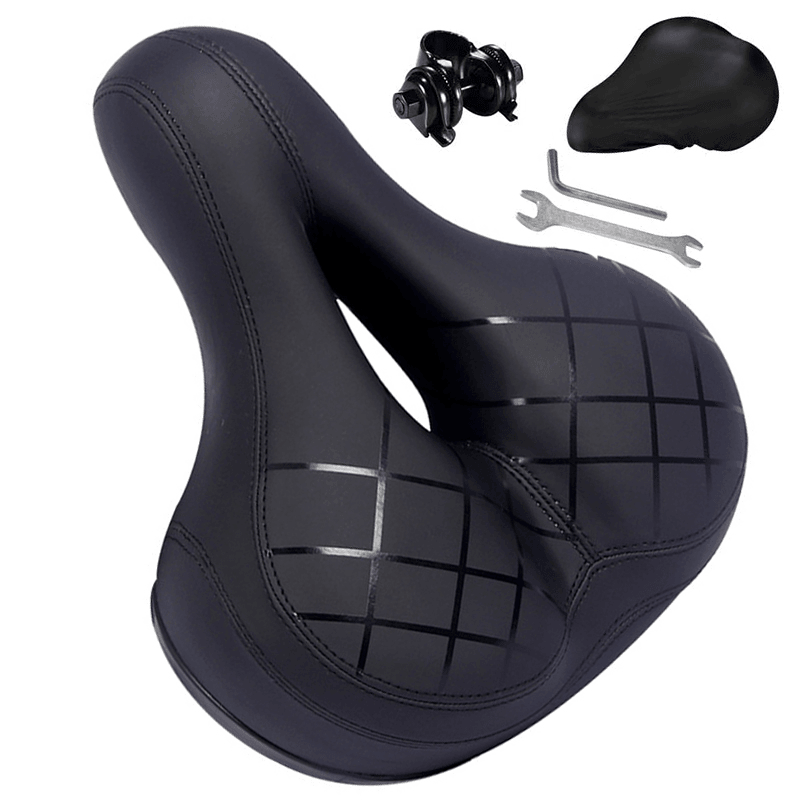 Bike Seat Cushion Oversized Comfortable Universal Shock Absorbing Bicycle Saddle with Wrench Protection Cover