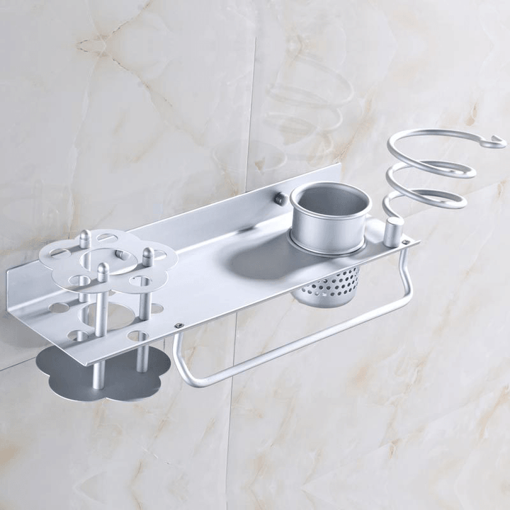 BR-32 Bathroom Wall Mount Hanging Storage Rack with Hair Towel Holder and Toothbrush Shelves