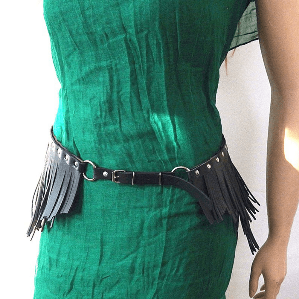 Women PU Irregular Tassels Pin Buckle Decorative All-Match Belt