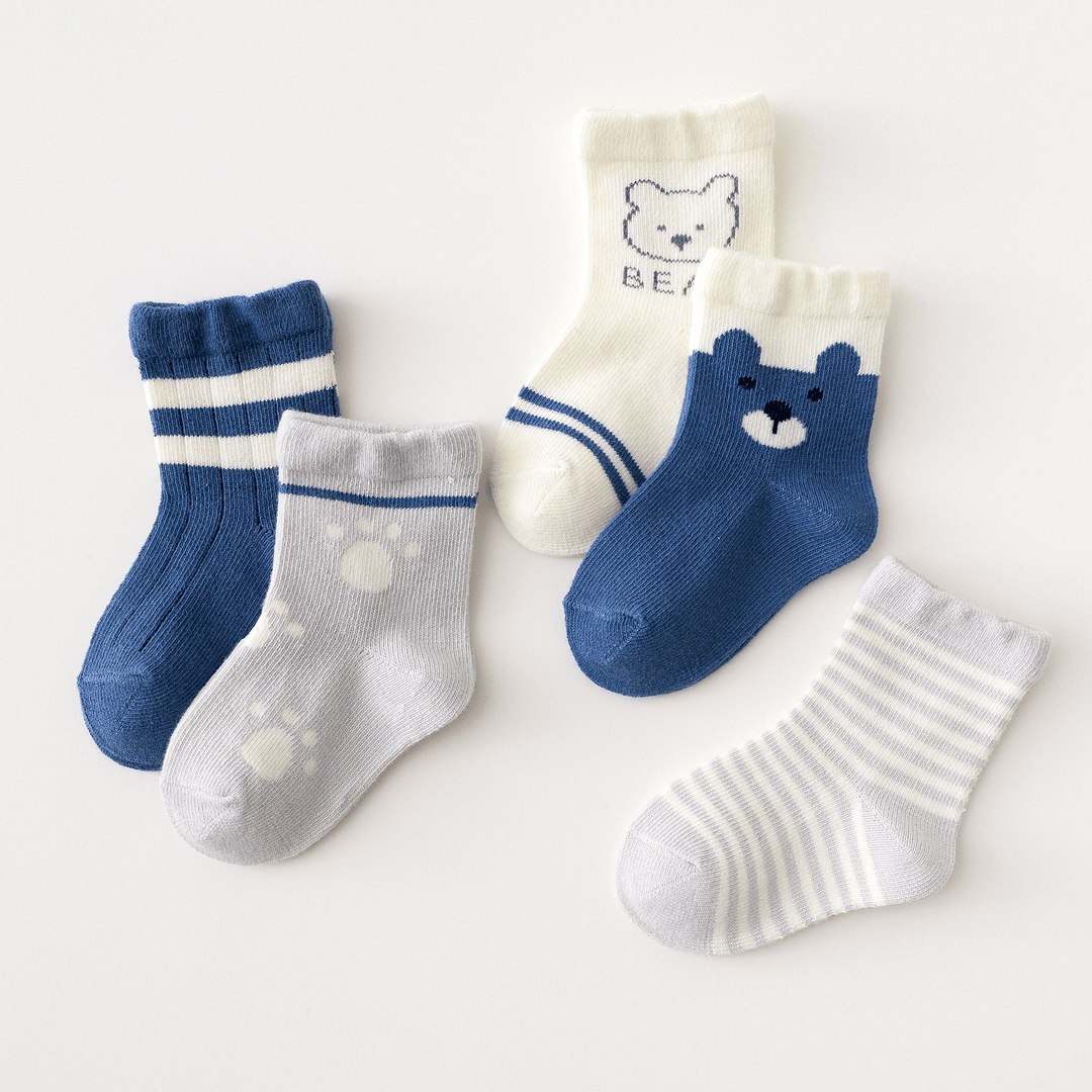 5 Pairs of Children Four Seasons Tube Socks Blue Bear