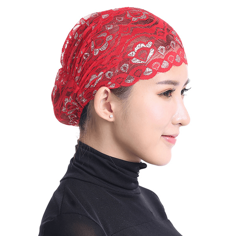 Women Shiny Lace Head Coverings Headscarf Hat Islamic Headwear Cap Scarf Hijab Undercaps