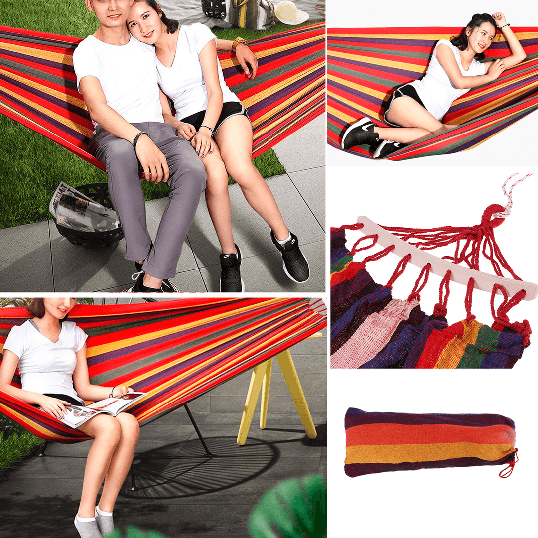 Portable Canvas Hammock Travel Outdoor Wooden Swing Chair Camping Hanging Bed