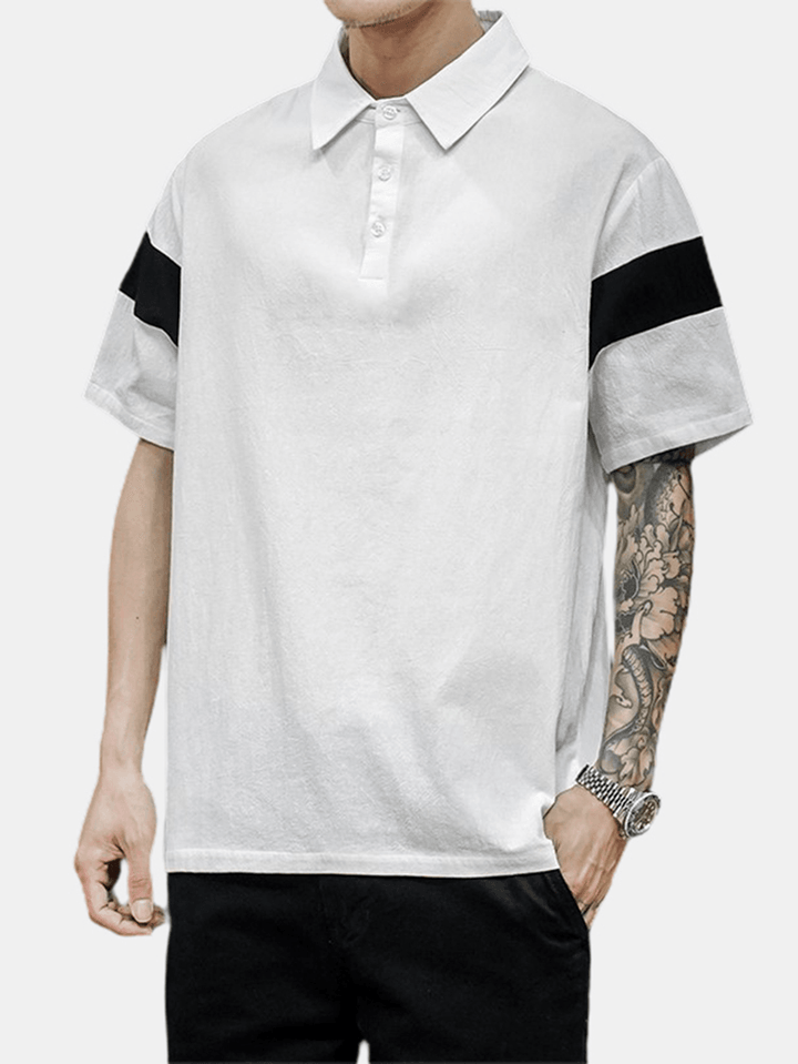 Mens Color Block Cotton Half Open Button Short Sleeve Casual Golf Shirts