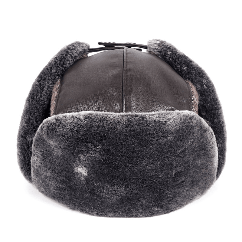 Middle-Aged and Elderly Pu Leather Senior Hat with Velvet Warm and Windproof