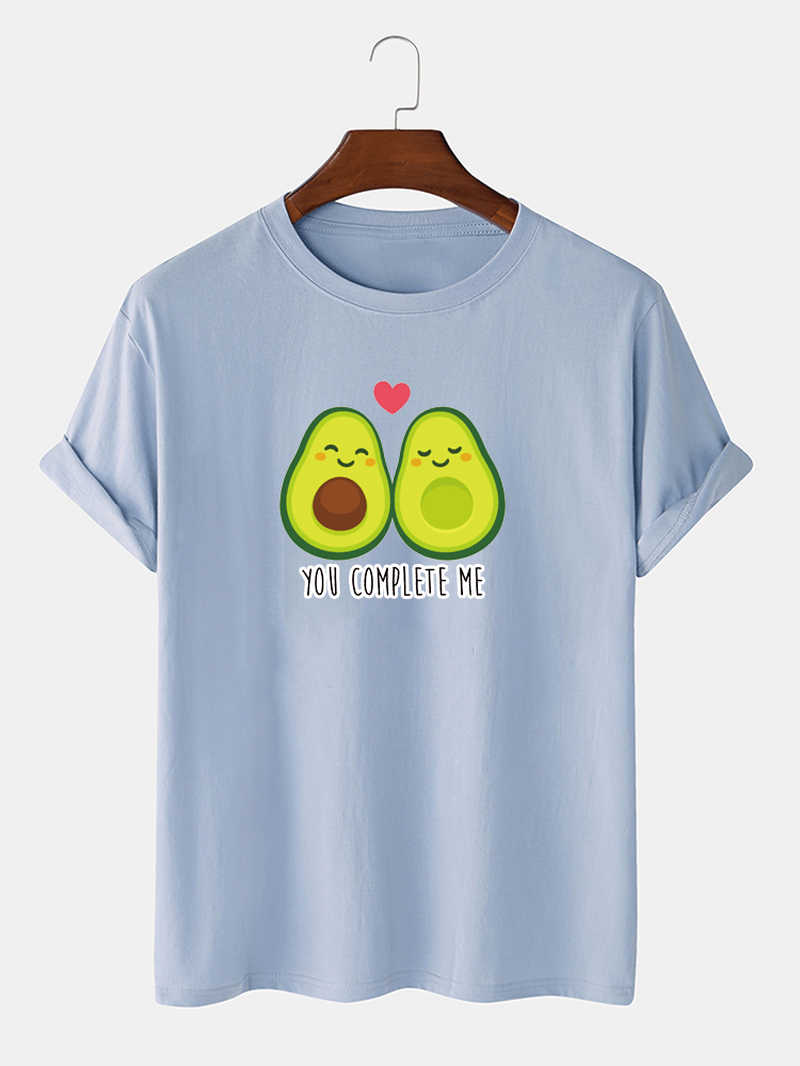 Men 100% Cotton Funny Cartoon Avocado Couple Printed Short Sleeve T-Shirts