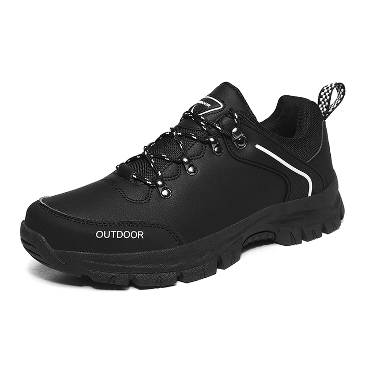 Men Leather Lace-Up Low-Top Soft Sole Comfy Non Slip Outdoor Climbing Casual Sport Hiking Shoes