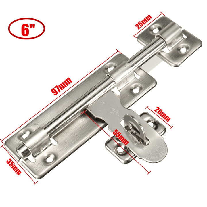 Stainless Steel Door Bolt Lock Latch Slide Barrel Bolt Clasp Set 4/6/8 Inch