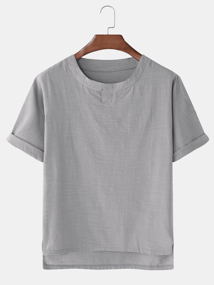 Mens Cotton Breathable V Neck Solid Color Casual T-Shirts