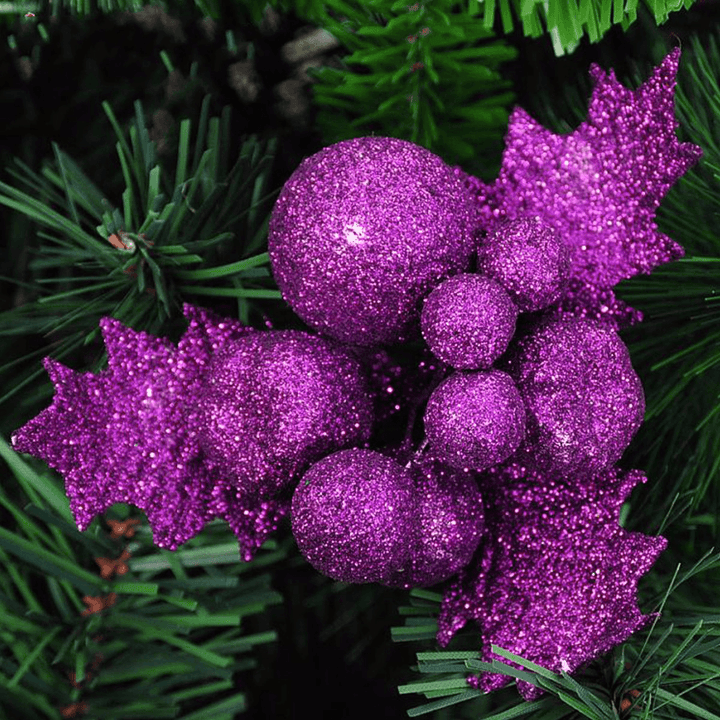 Christmas Xmas Glitter Holly Leaves Berries Christmas Tree Decoration - MRSLM