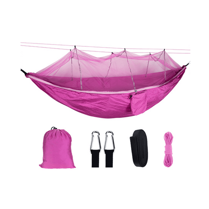 260X140Cm Double Outdoor Travel Camping Hanging Hammock Bed W/ Mosquito Net Kit - MRSLM