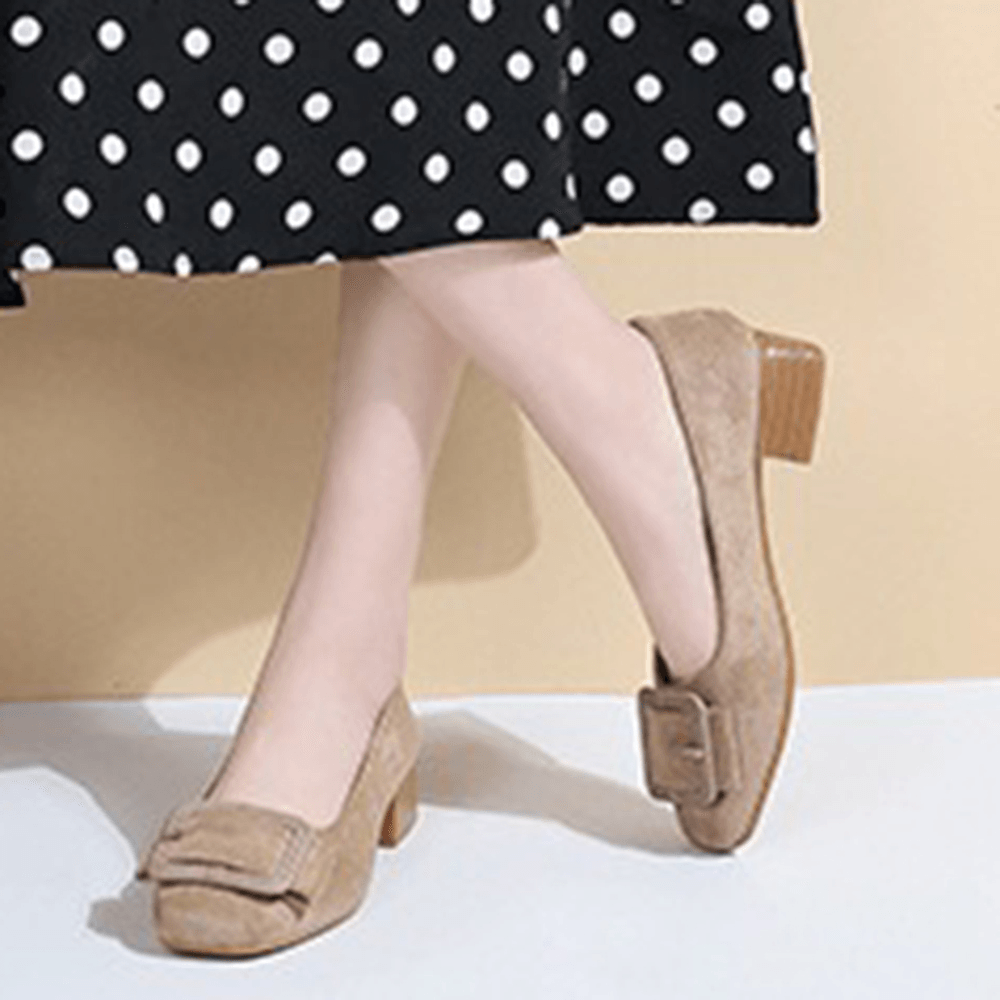 Women Metal Decor Suede Block Elegant Dress Shoes