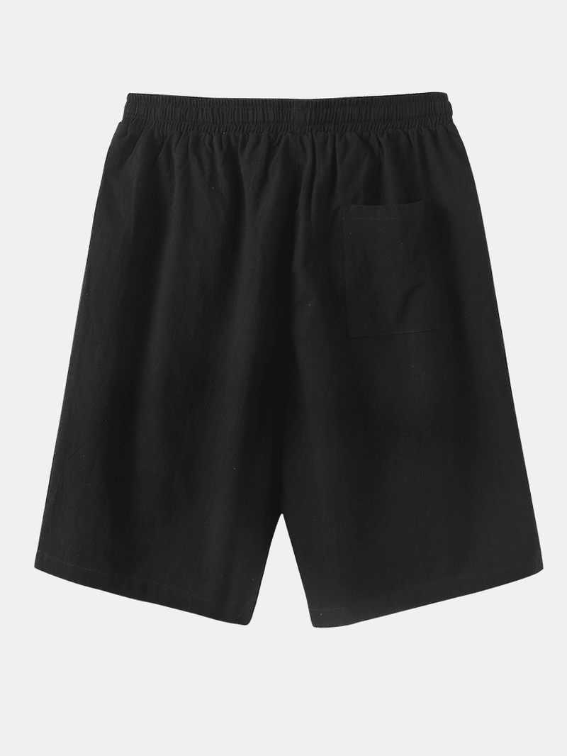 Mens Solid Color Elastic Waist Drawstring Casual Shorts