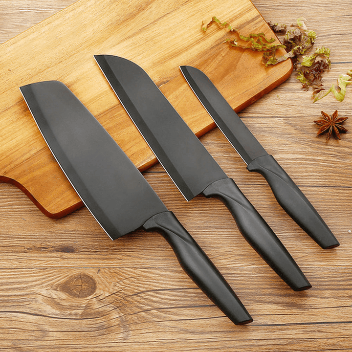 3PCS Black Stainless Steel Kitchen Knife Coating Non-Stick Sharp Blade Chef Knife Set Light Weight Handle Kitchen Knife Gift