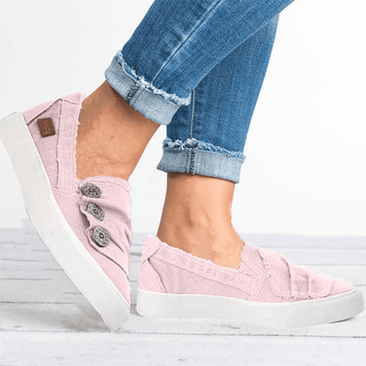 Women Casual Buckle Decoration Comfortable Canvas Slip-On Loafers