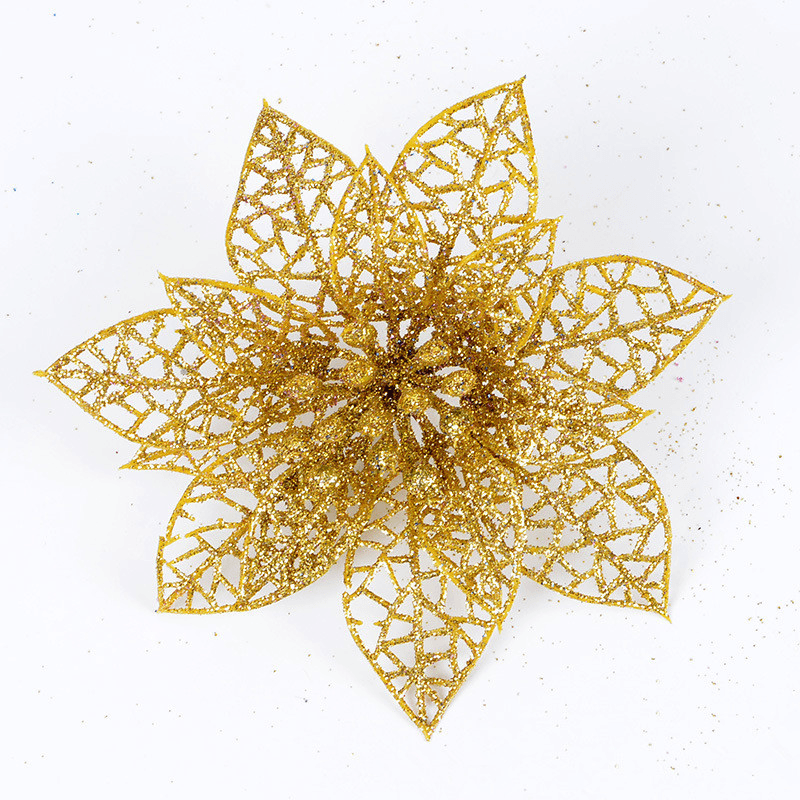 10Pcs Christmas Glitter Hollow Flower Decoration Flowers for Christmas Trees New Year Decorations Wedding Party Decor