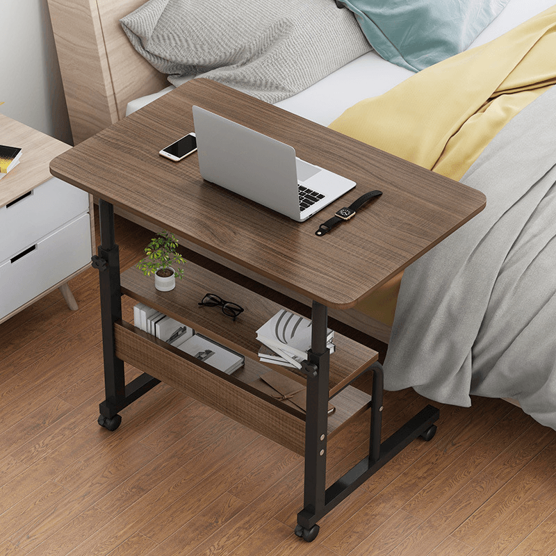 Computer Laptop Desk Adjustable Height Moveable Bed Side Writing Study Table Bookshelf with Storage Racks Home Office Furniture