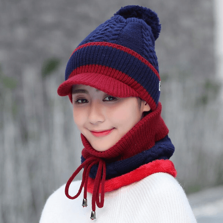 Wool Cap and Scarf Set Beanie Warm Winter Pom Wooly Cap