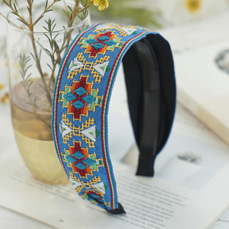 Fresh Bohemian Ethnic Style Hair Band Embroidered Cotton Wide Brimmed Hair Band Travel Home Leisure Hair Band