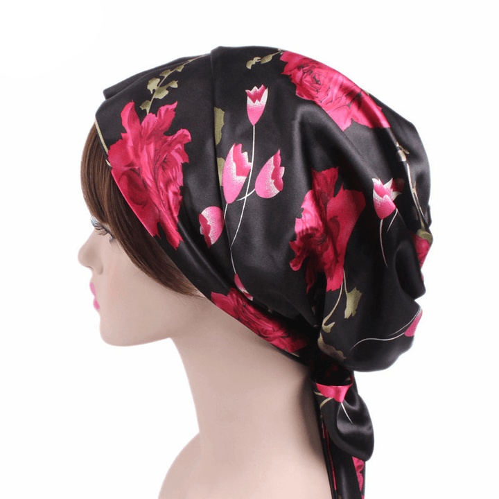 Satin Print Ribbon Bow Turban Hat