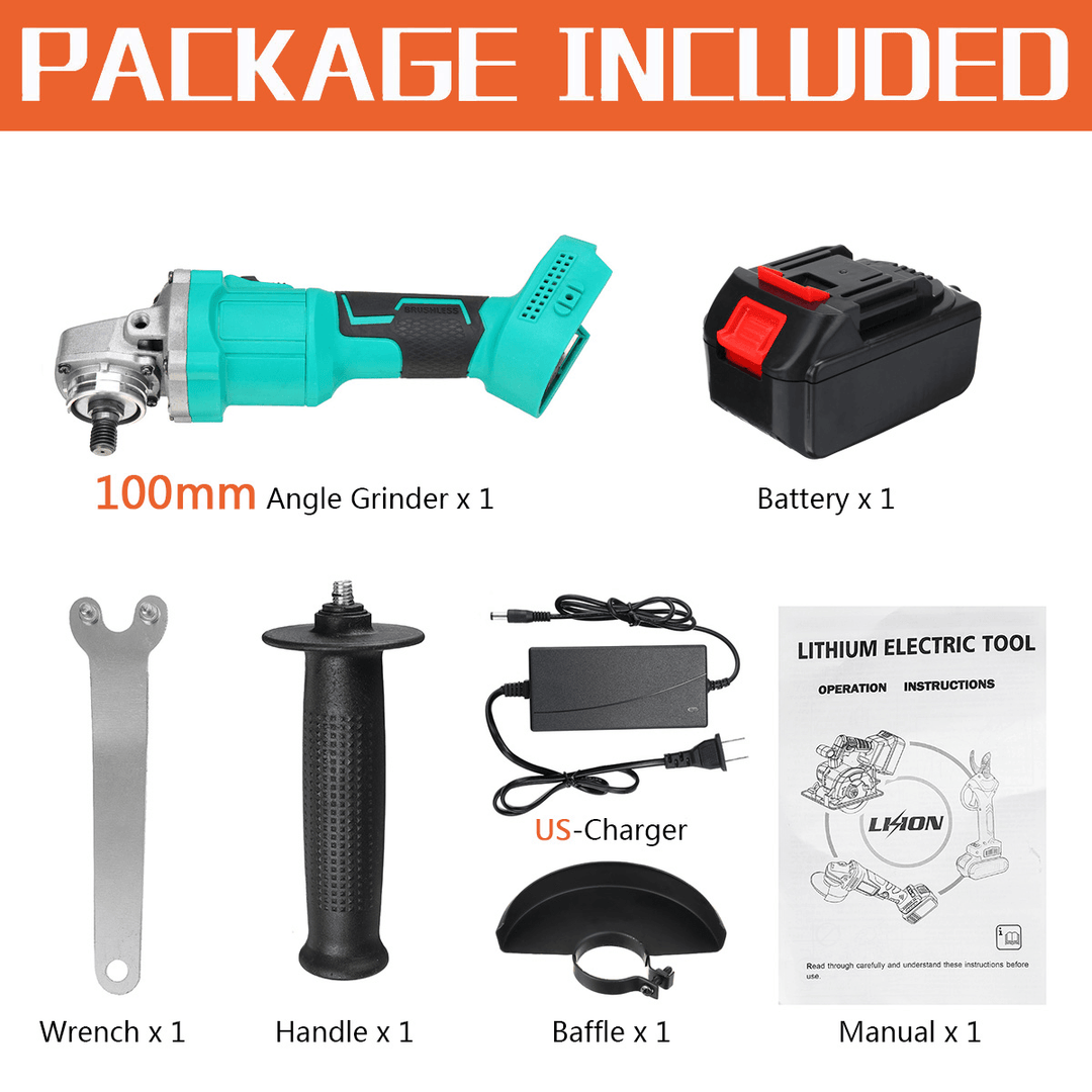 100Mm Brushless Cordless Angle Grinder 3 Gears Polishing Grinding Cutting Tool with Battery Also for for Makita 18V Battery - MRSLM