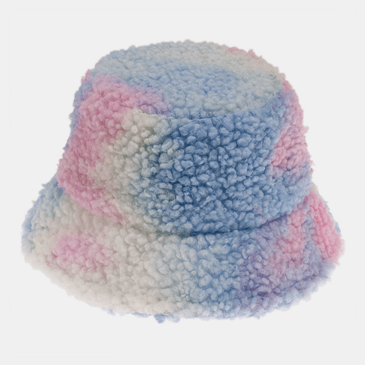 Unisex Felt Lamb Hair Tie-Dye plus Thicken Warm Windproof Soft Bucket Hat